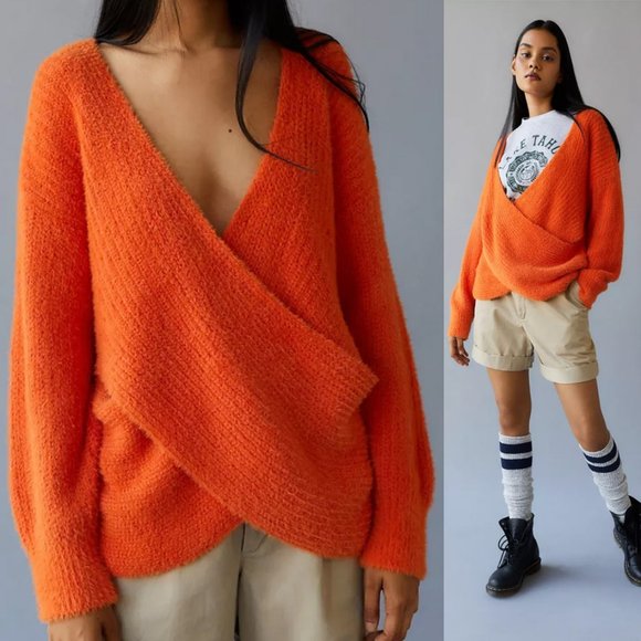 Urban Outfitters Sweaters - NEW Urban Outfitters Orange Kane Wrap Soft Fuzzy Knit Cozy Sweater $69 M or L